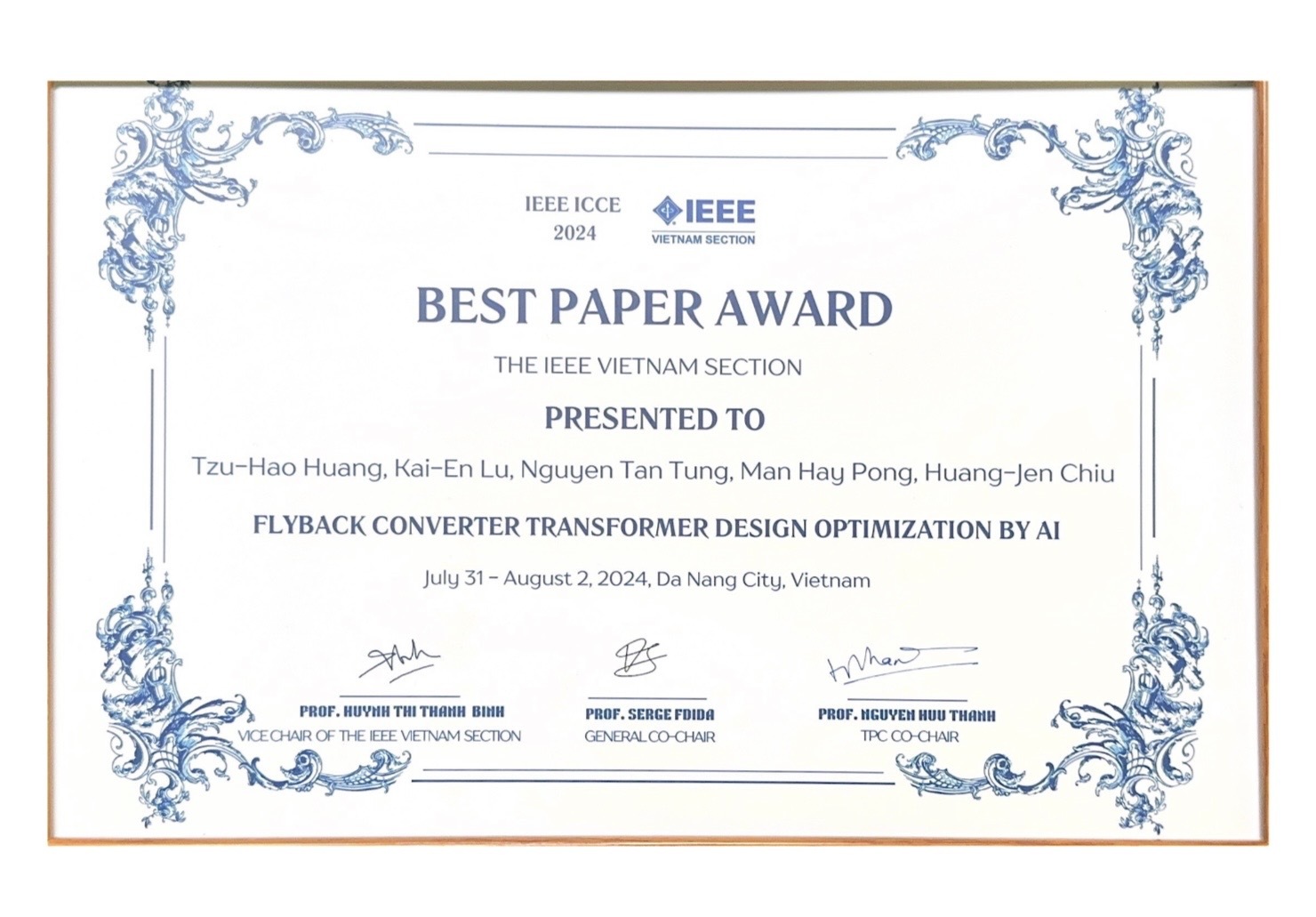 恭喜中心研究生榮獲"IEEE ICCE 2024 Best Paper Award"